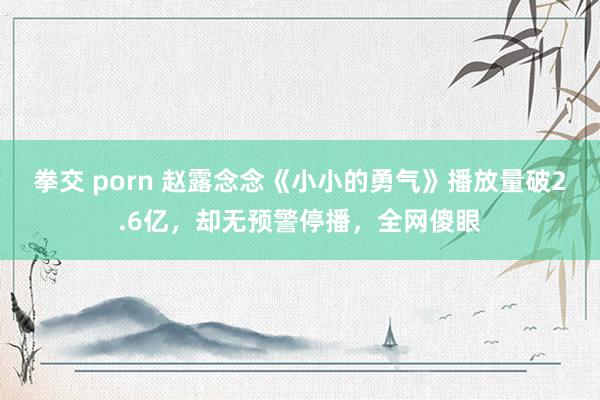 拳交 porn 赵露念念《小小的勇气》播放量破2.6亿,却无预警停播,全网傻眼